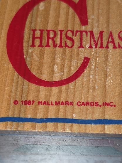 Vintage Hallmark Cards Christmas Ornament Wood Block 1987