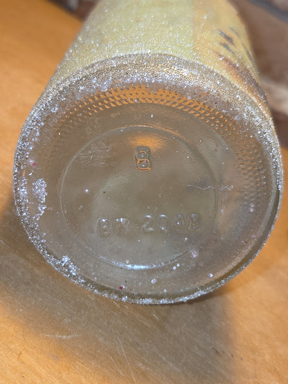 Vintage Sugar Frosted Pillar Glass Candle Hummel Girl with Basket Evans AS IS