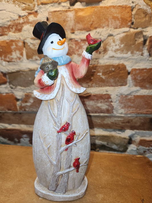 Snowman Figurine with Cardinals 10" tall sm6
