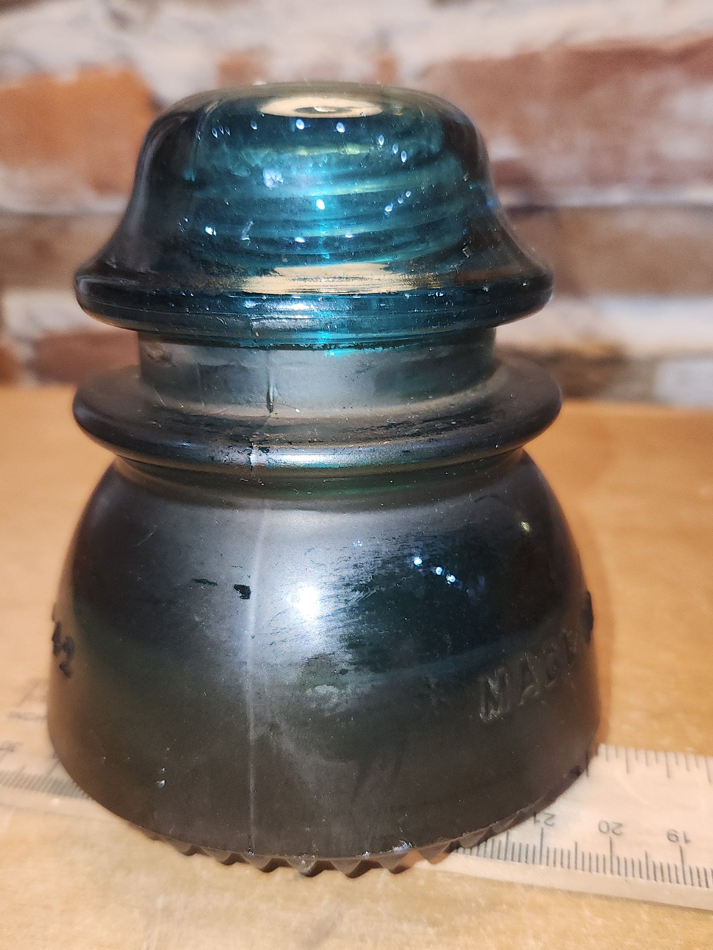 Vintage Hemingray # 42 teal green insulator Darker AS IS h642d
