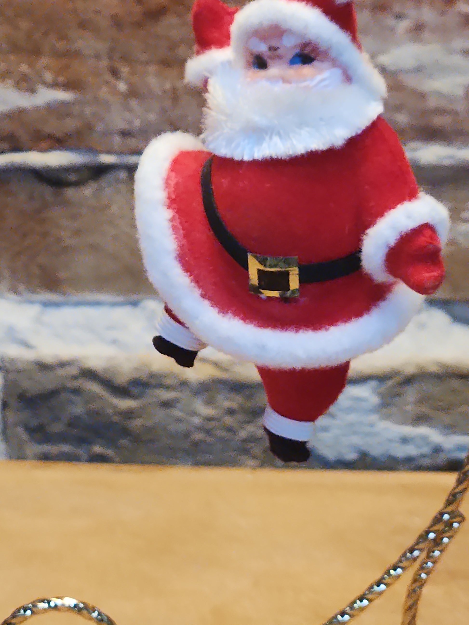 Vintage Flocked Santa Once on a Pick for Foral Arrangement sf24