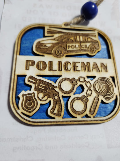 Wooden Occupation Rear-view Mirror Car Charm Ornament Policeman