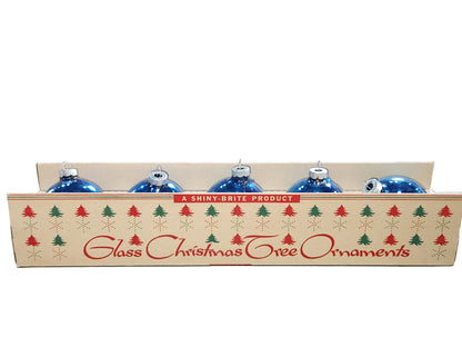 Vintage Shiny Brite Glass Christmas Ornaments Five 3" Blue Shades in Fanci-Pak Box As Is sb11