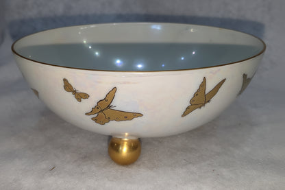 Antique Royal Rudolstadt Prussia iridescent gold trimmed gold butterfly gold footed bowl bwl54