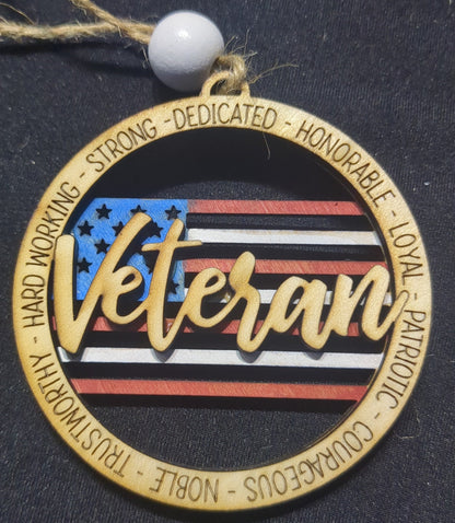 Wooden Veteran Car Charm Rear-view Mirror Ornament Flag Patriotic wo5