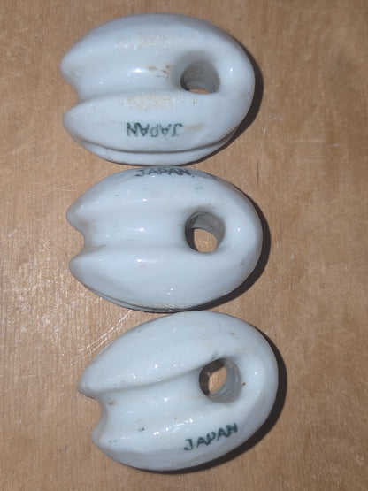Vintage Small White Ceramic Porcelain Egg style Insulator Set of 3 Japan vi9