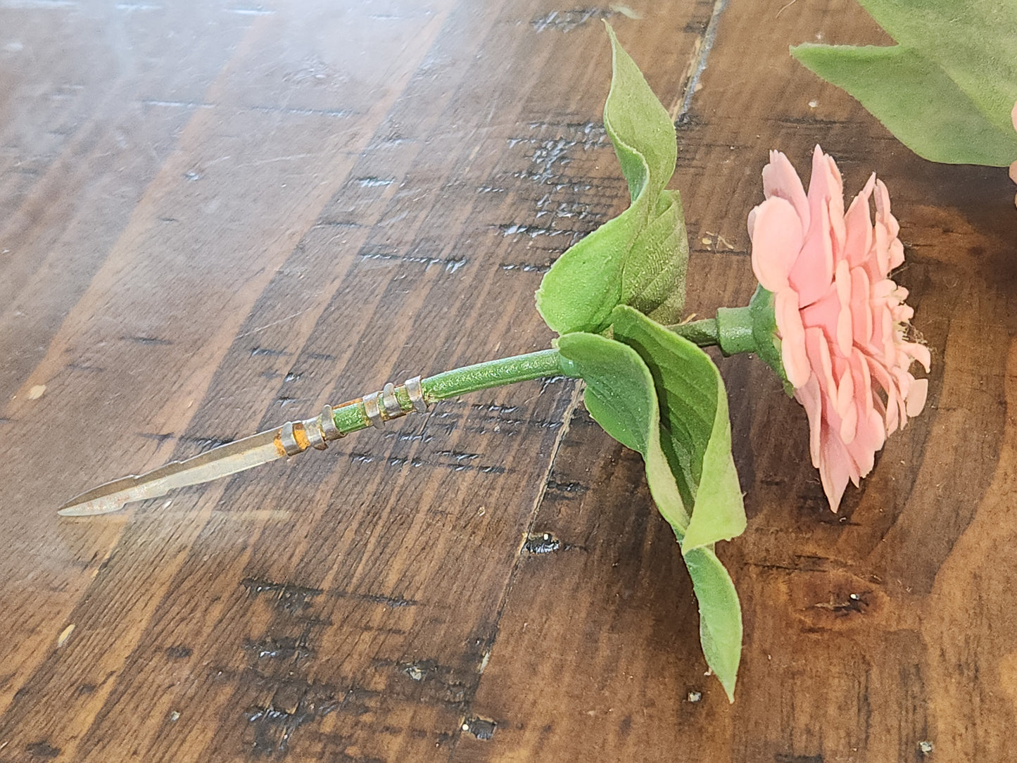 Vintage Plastic Flower Picks with Leaves for Crafting