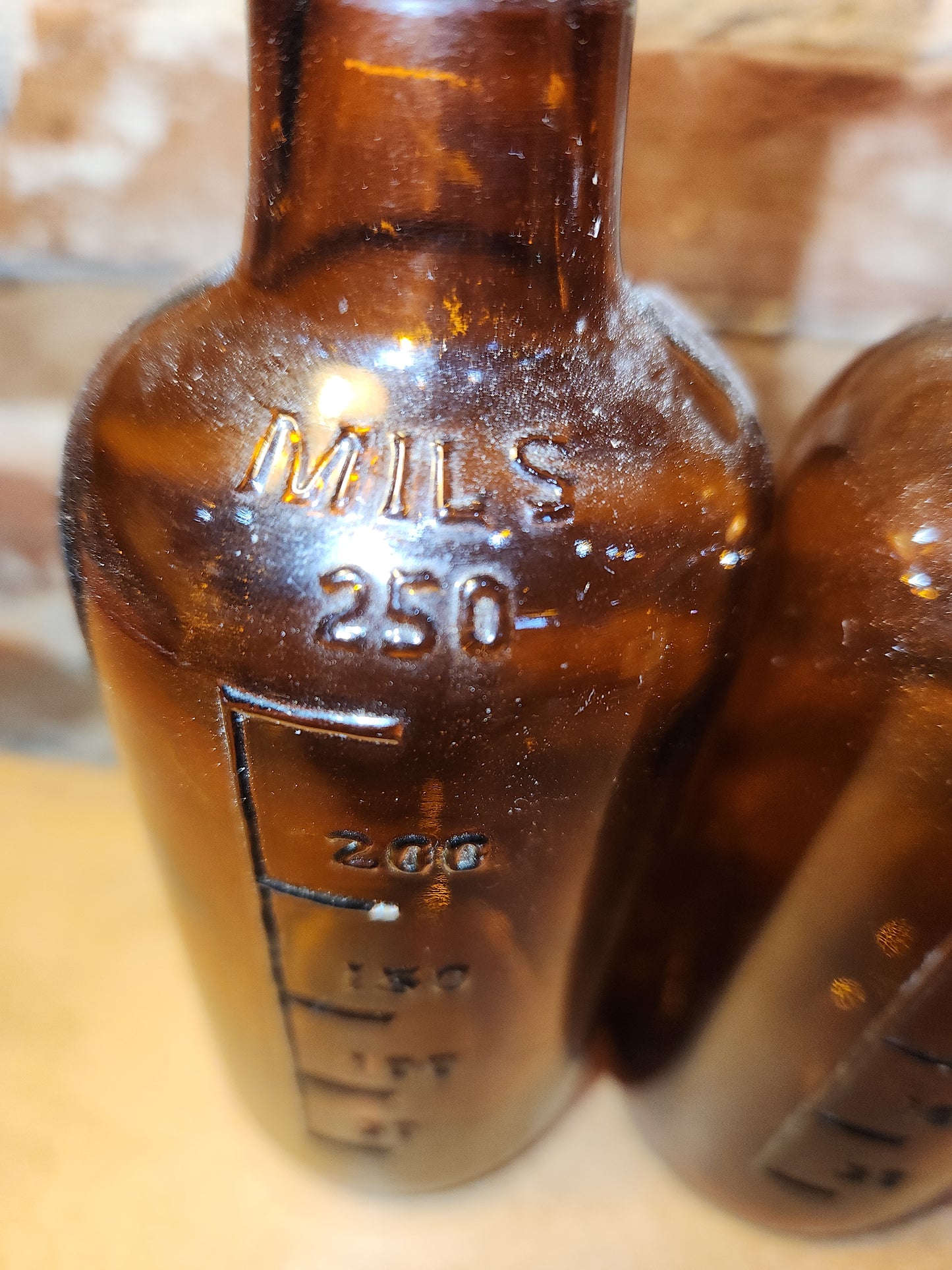 Vintage Medicine Bottles Amber Glass Set of 2 No lids vmb49