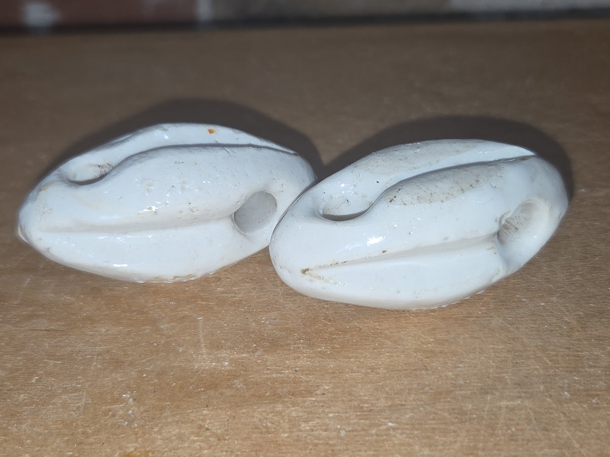 Vintage Ceramic Insulators Wire Strain Johnny Ball Style Egg Shaped Set of 2 AS IS vi10