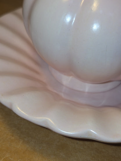 Vintage Ceramic Bisque Pitcher and Bowl 6" Tall Light Pink vp1