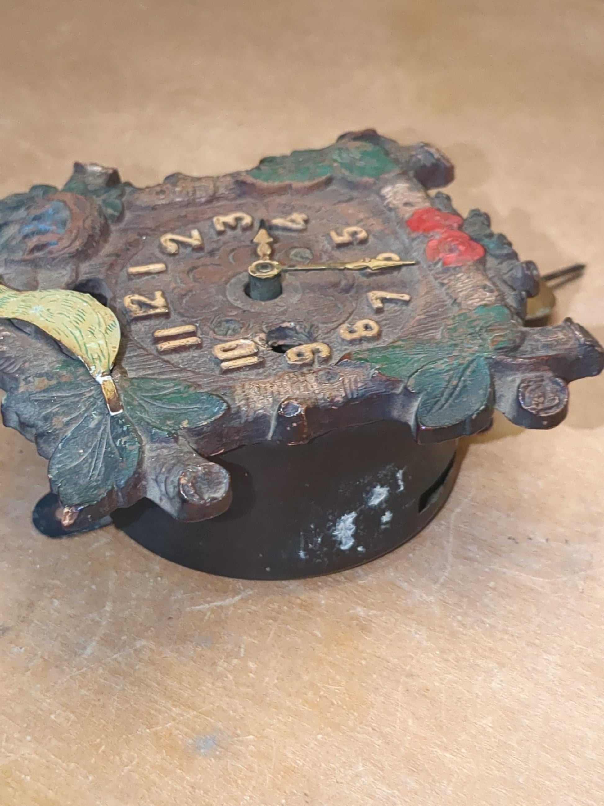 Vintage August C. Keebler Co. Pendulette Clock Red Flowers Blue Birds Nest Small AS IS Not Tested cl4
