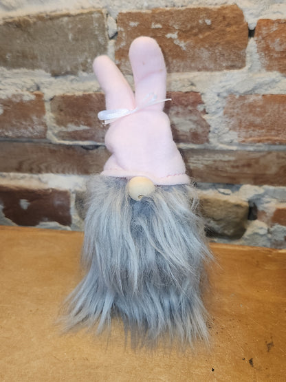 7” Gnome with Grey Dotted Body, Grey Bears Pink Bunny Hat gn2