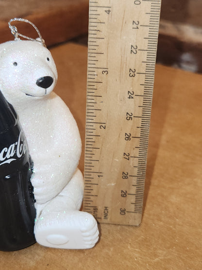 Coca-Cola Kurt Adler Sparkle Polar Bear Holding Coke Bottle Christmas Ornament cc675