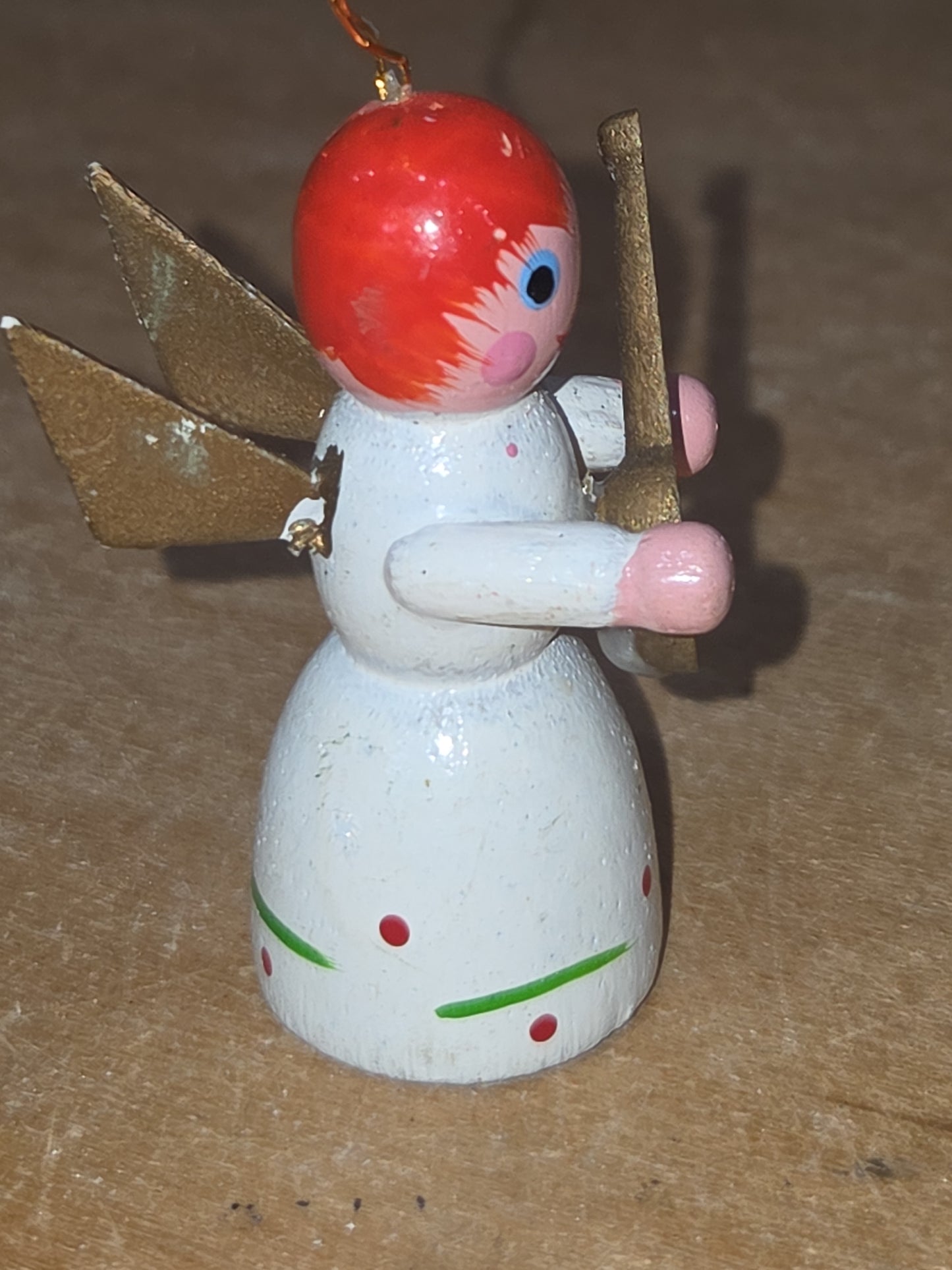 Vintage Wooden Ornaments Angels Set of 2 MCM Kitchy