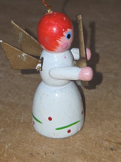 Vintage Wooden Ornaments Angels Set of 2 MCM Kitchy