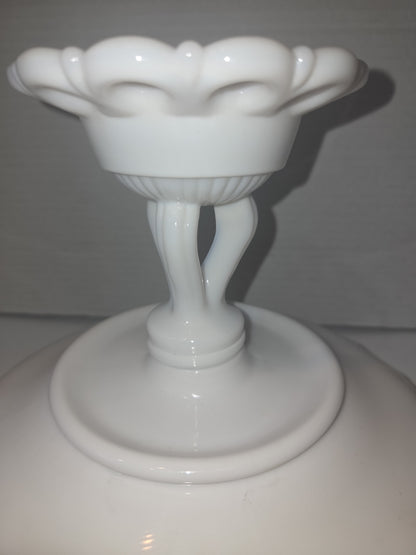 Vintage Westmoreland Milk Glass Compote Bowl Pedestal Doric Pattern Open Lace mg87