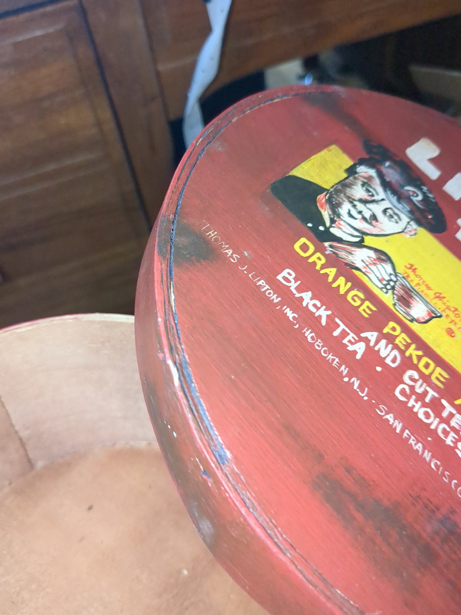 Lipton wooden tea box cheese box hand painted tin975
