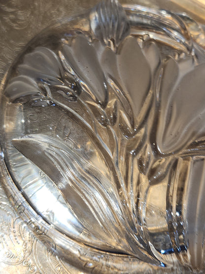 Vintage Mikasa Pressed Glass Parisian Iris Candy Dish Flowers Clear and Frosted gl08