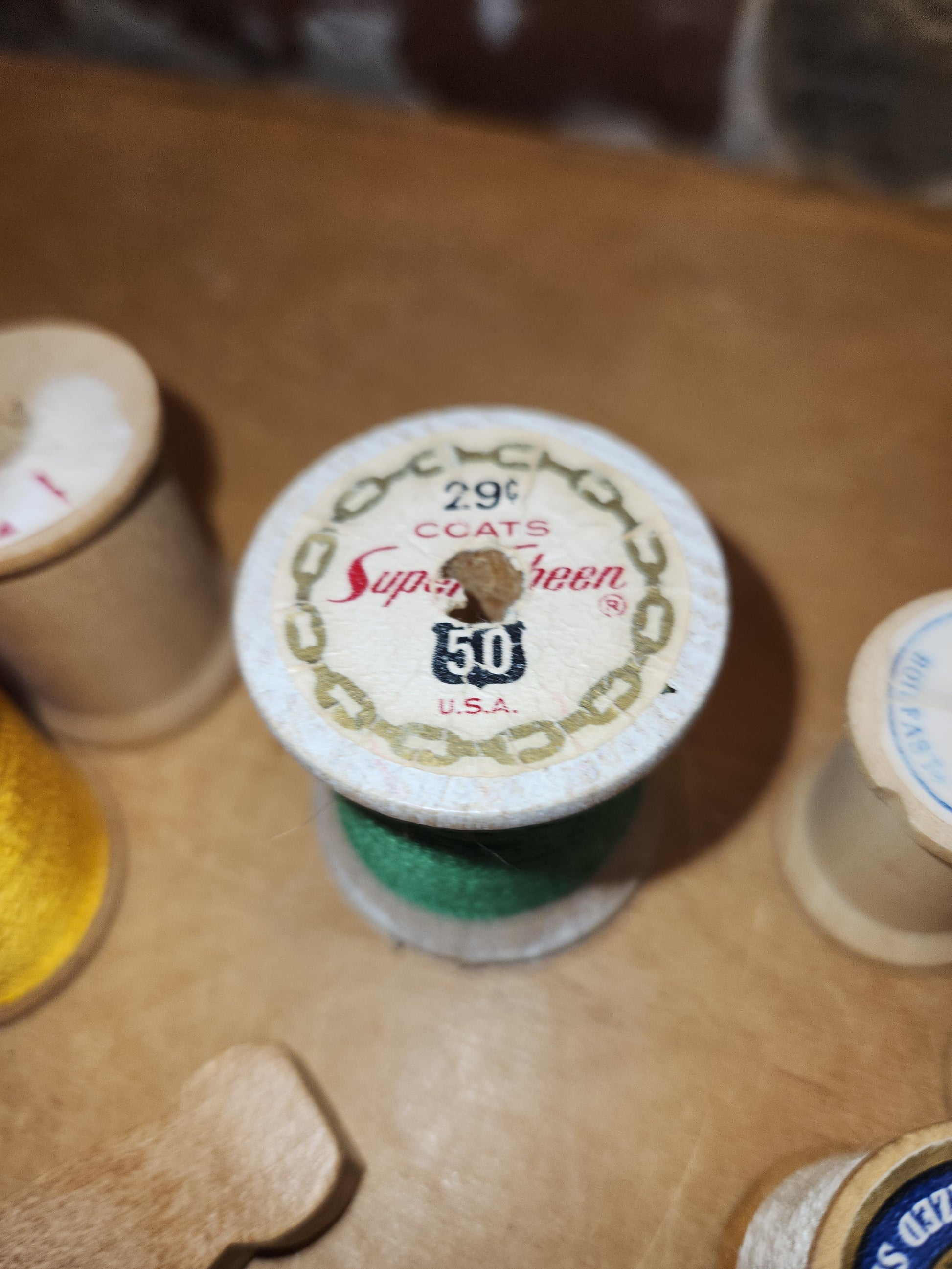 Vintage Sewing Jar Assemblage Wooden Thread Spools Scissors Wooden Clothespins Safety Pin vj12