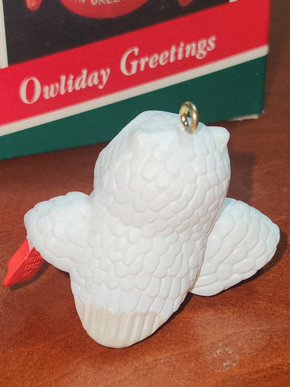 Vintage Hallmark Keepsake Ornament Miniature Owliday Greetings 1989