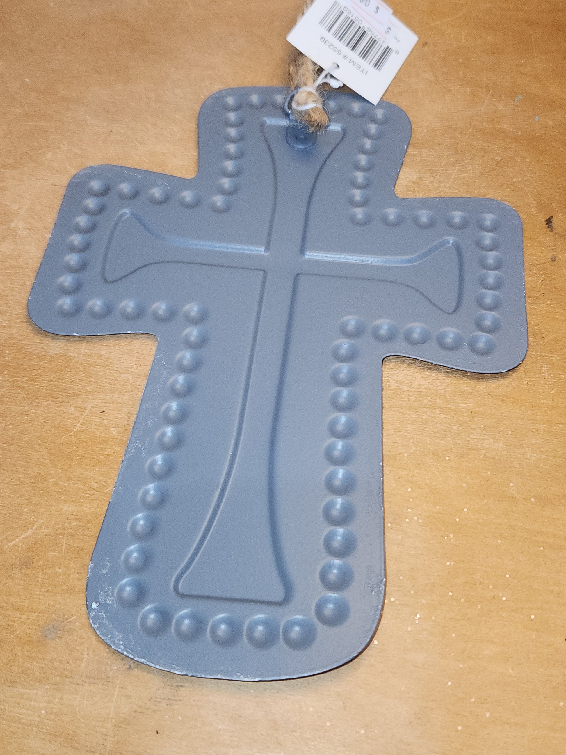 Distressed Metal Cross Dotted Ornament dm1