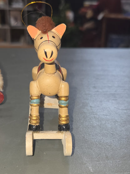 Vintage Wooden Ornaments Rocking Horses Set of 2 AS IS MCM Kitchy
