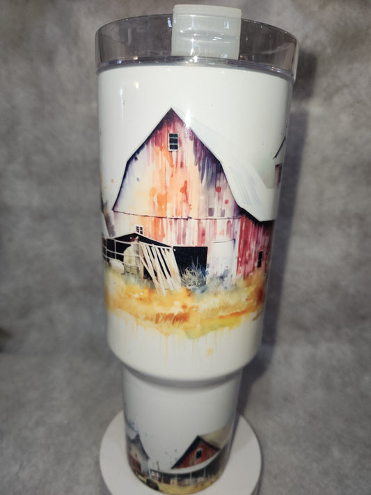 40 Oz Insulated Stainless Steel Tumbler Watercolor Barns tbf1