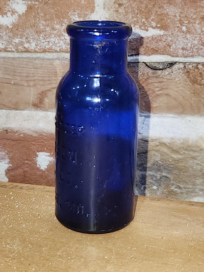 Vintage Medicine Bottle Bromo Seltzer Cobalt Blue Glass Emerson Drug Co Baltimore MD 4" vmb7