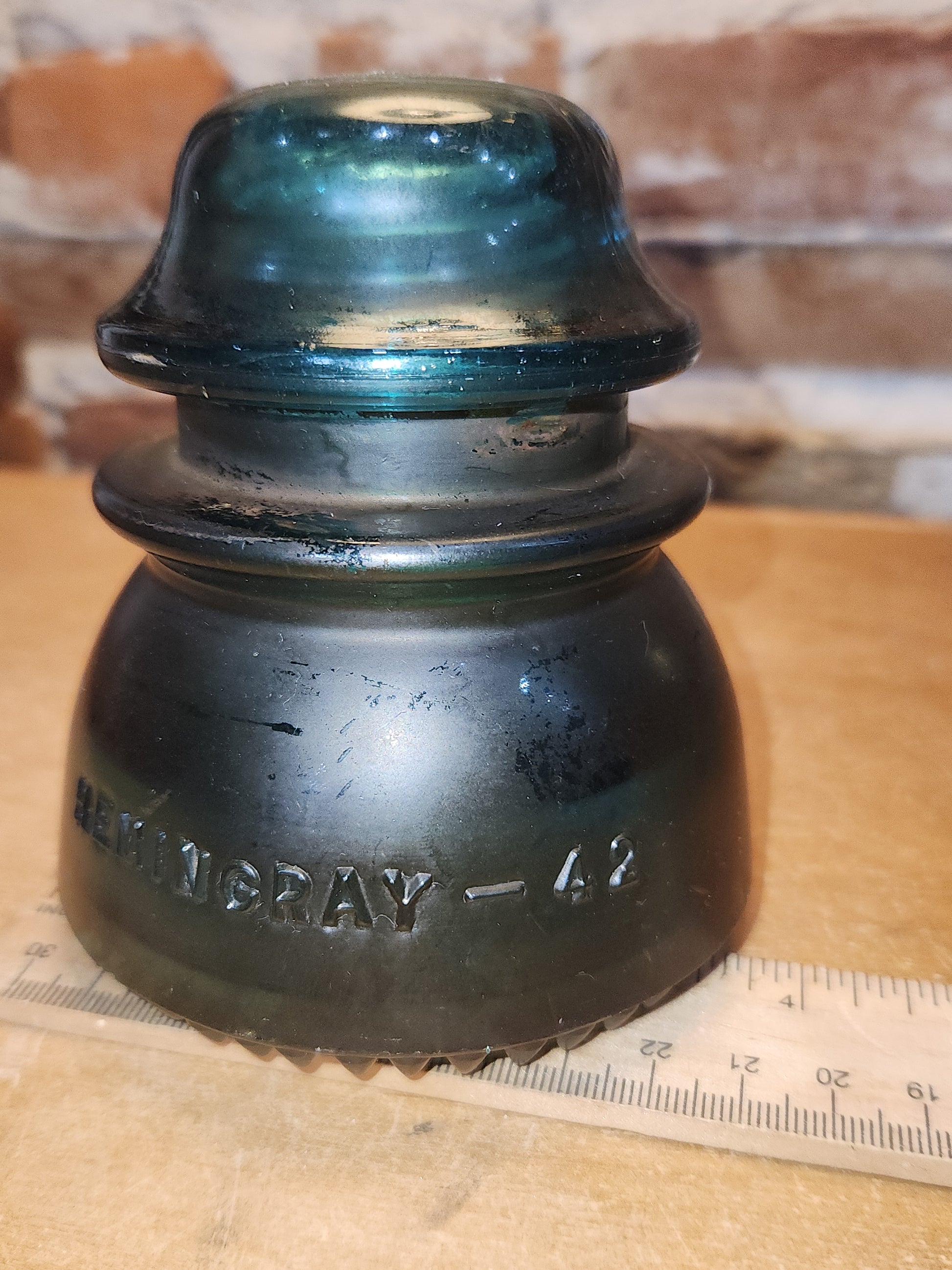 Vintage Hemingray # 42 teal green insulator Darker AS IS h642d