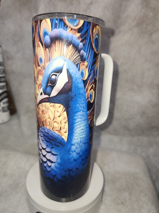 20 oz Stainless Steel Insulated tumbler with a handle Peacock thp1