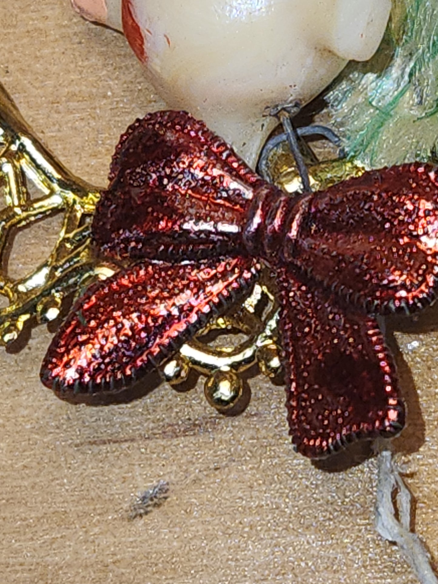 Vintage Commodore Ornament with Celluloid Snowman Chinelle Tree Plastic Bow sm17