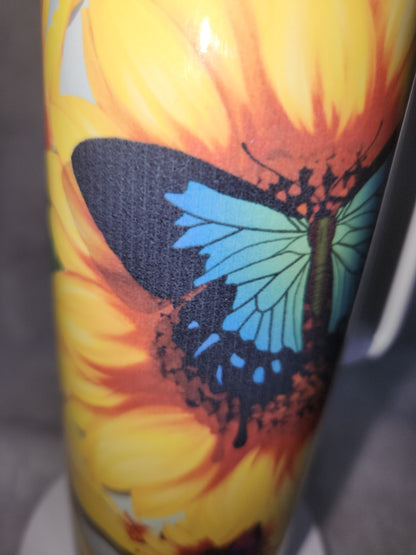 20 oz stainless steel, insulated, tumbler with handle Sunflower & Butterflies th66
