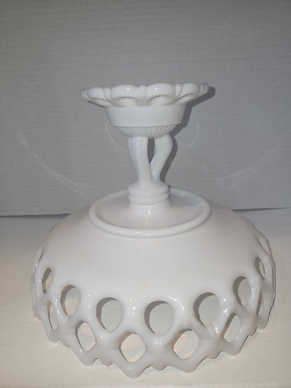 Vintage Westmoreland Milk Glass Compote Bowl Pedestal Doric Pattern Open Lace mg87