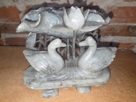 Vintage Sculptured Statue Swan Duck Flower Pen Holder Possibly Soapstone AS IS 6" ssj1