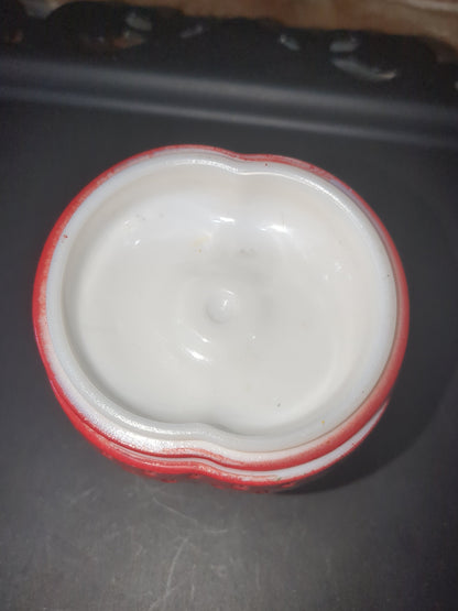 Vintage Hazel Atlas Painted Milk Glass strawberry jar bowl jam trinket mg78
