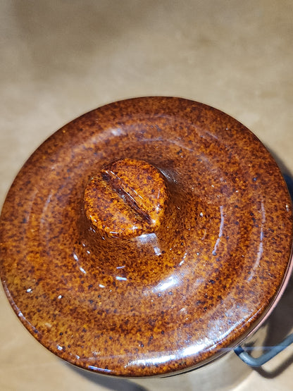 Vintage Brown Pottery Crock Lid and Metal Bail pot52