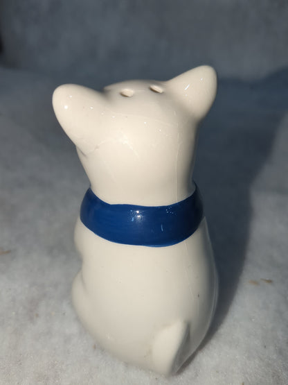 French Bulldog Ceramic Salt and Pepper Shakers Red & Blue Bow Ties Missing One Stopper CLEARANCE