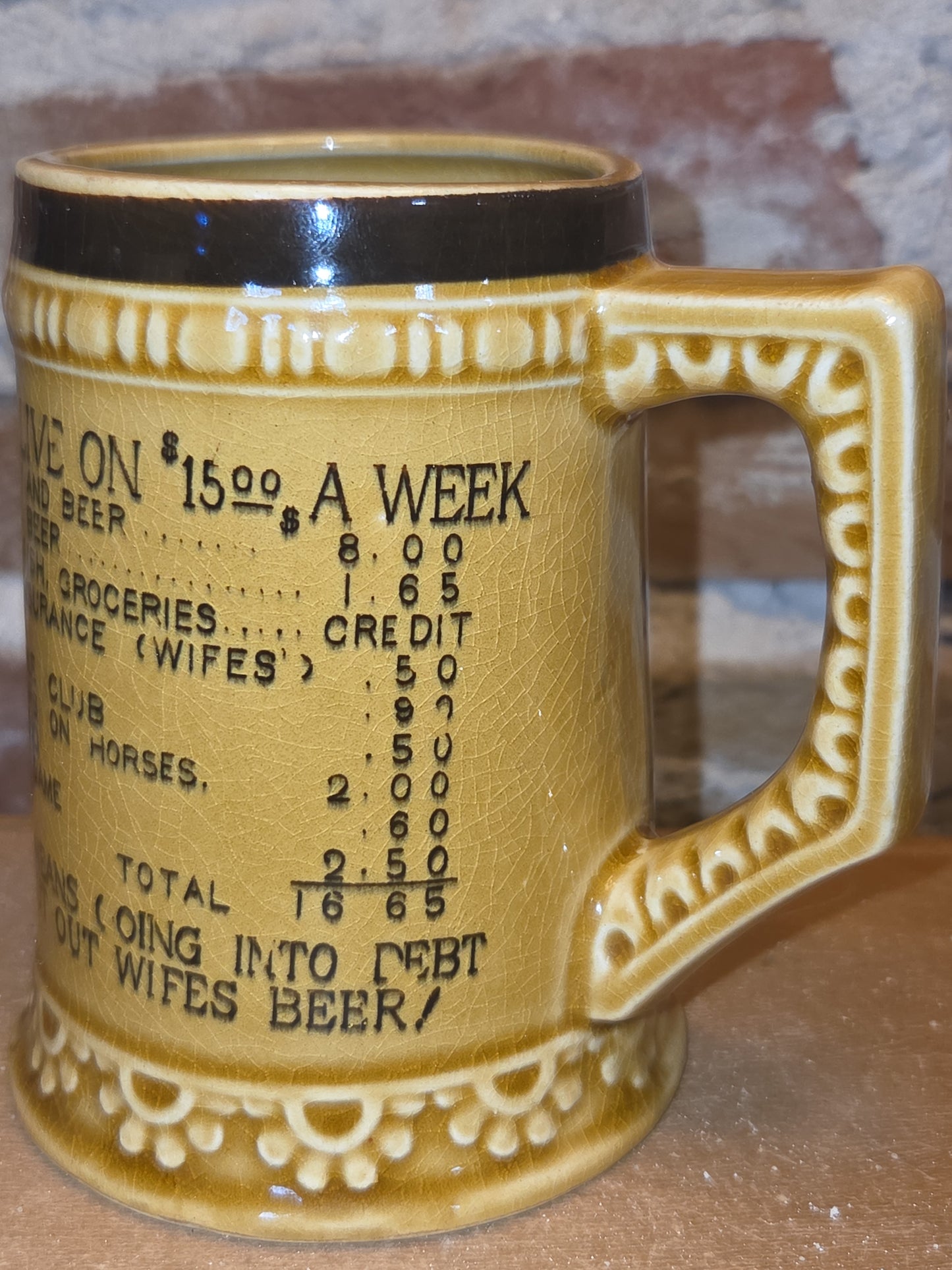 Vintage Humorous Ceramic Glazed Mug How to Live on $15 a Week Made in Japan mug8