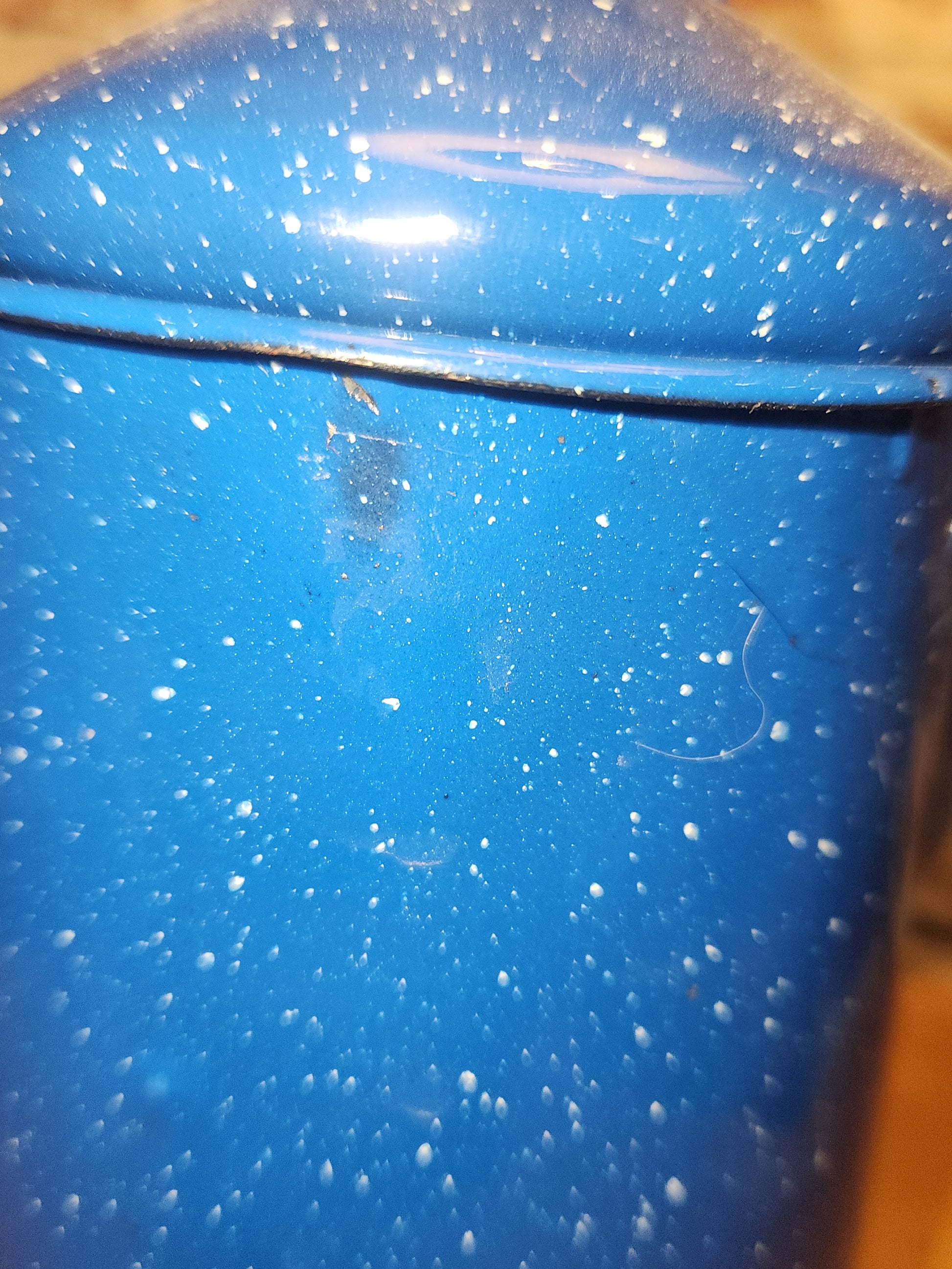 Vintage Enamelware Graniteware Coffee Pot with Lid Blue White Specks ew12