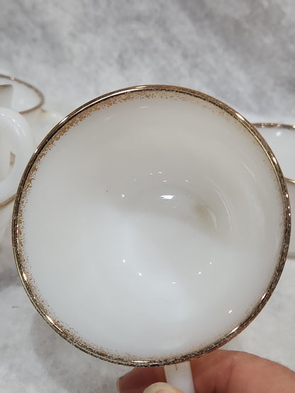 Vintage Fire King White Milk Glass Ribbed Swirl Tea Cup Oven Ware set of 5 fk4