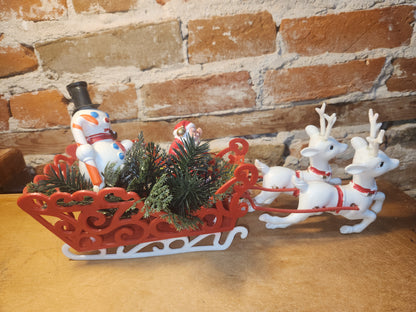 Vintage Florabelle Flowers Plastic Sleigh Santa Reindeer Snowman Plastic Greenery Hong Kong AS IS vs82