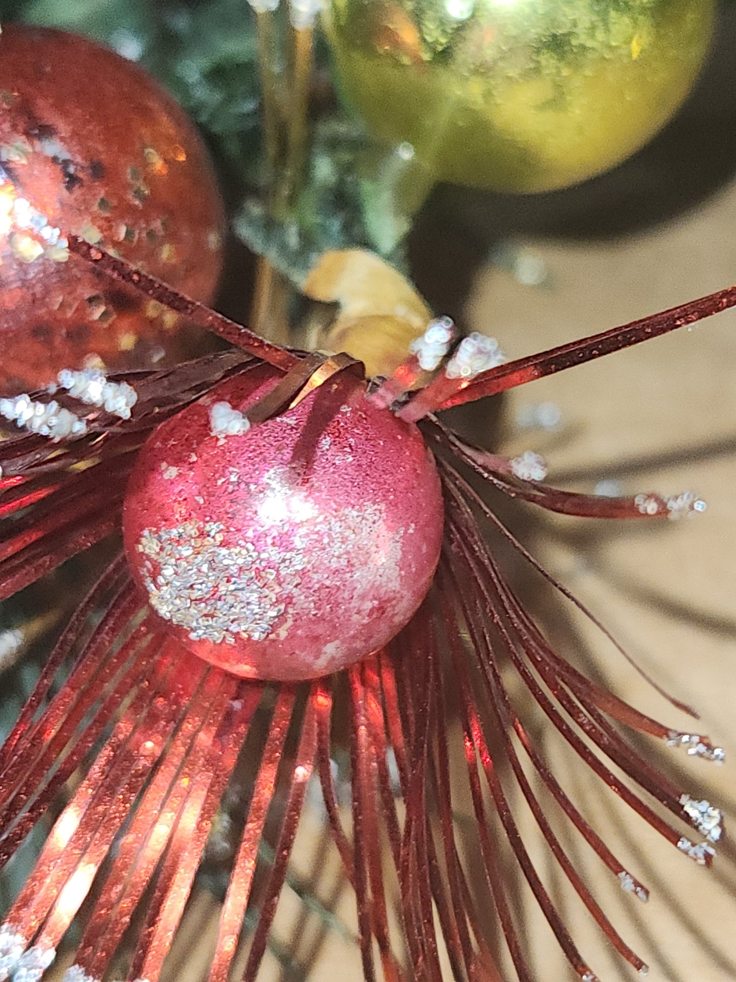 Vintage Christmas Pick with Mercury Glass Ornaments and Mercury Glass Starburt Ornaments cp1