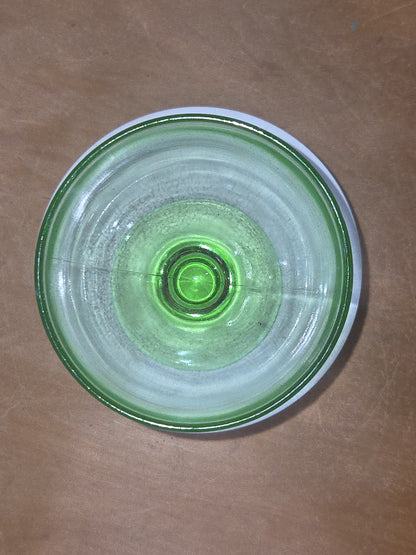 Vintage Uranium Depression Glass Compote Dessert Dish Vaseline Glows ug04