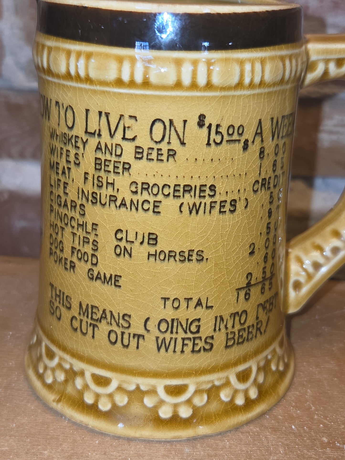 Vintage Humorous Ceramic Glazed Mug How to Live on $15 a Week Made in Japan mug8