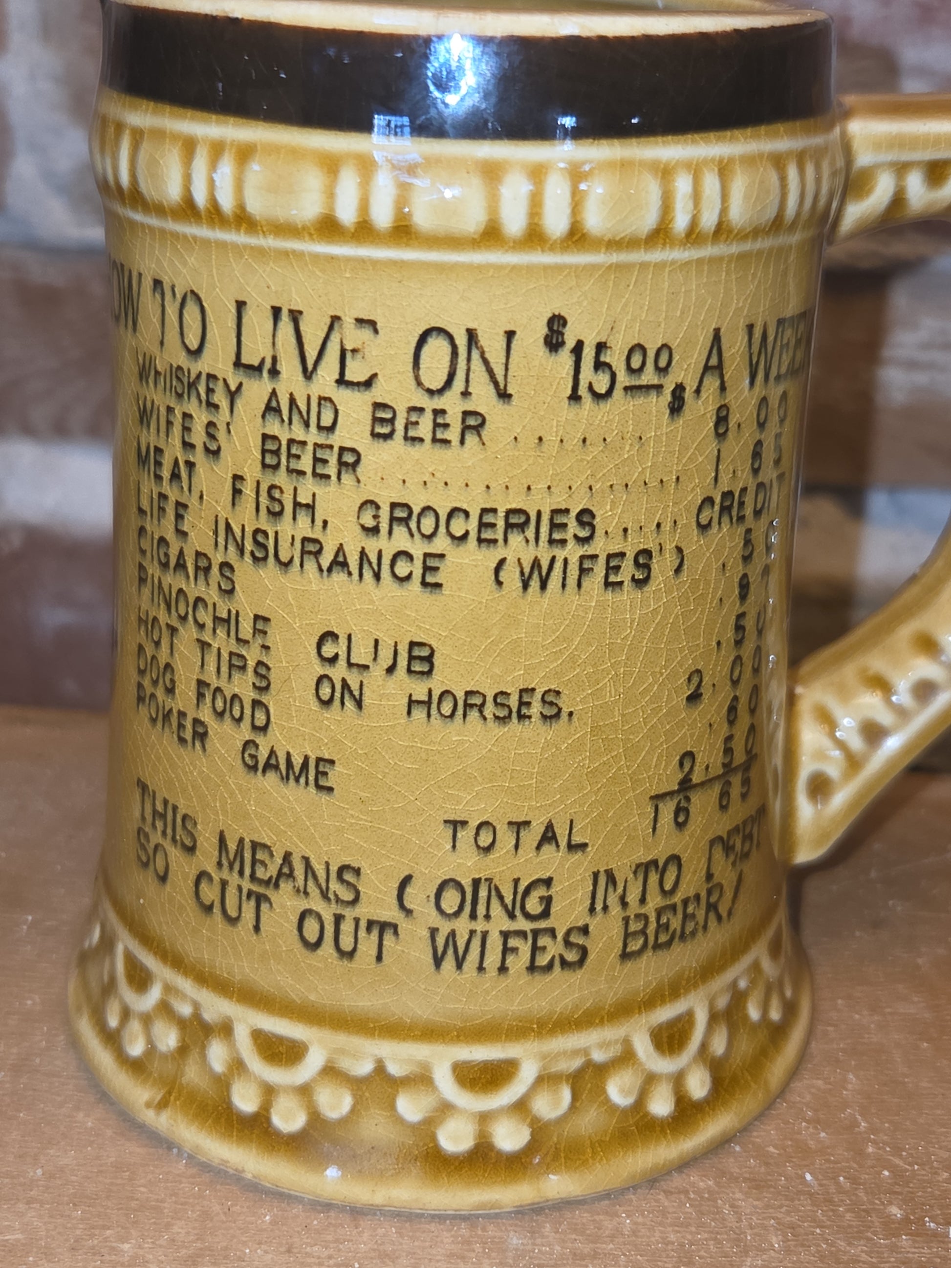 Vintage Humorous Ceramic Glazed Mug How to Live on $15 a Week Made in Japan mug8