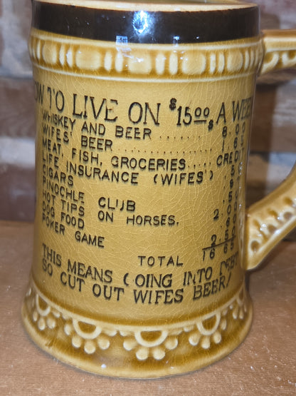 Vintage Humorous Ceramic Glazed Mug How to Live on $15 a Week Made in Japan mug8