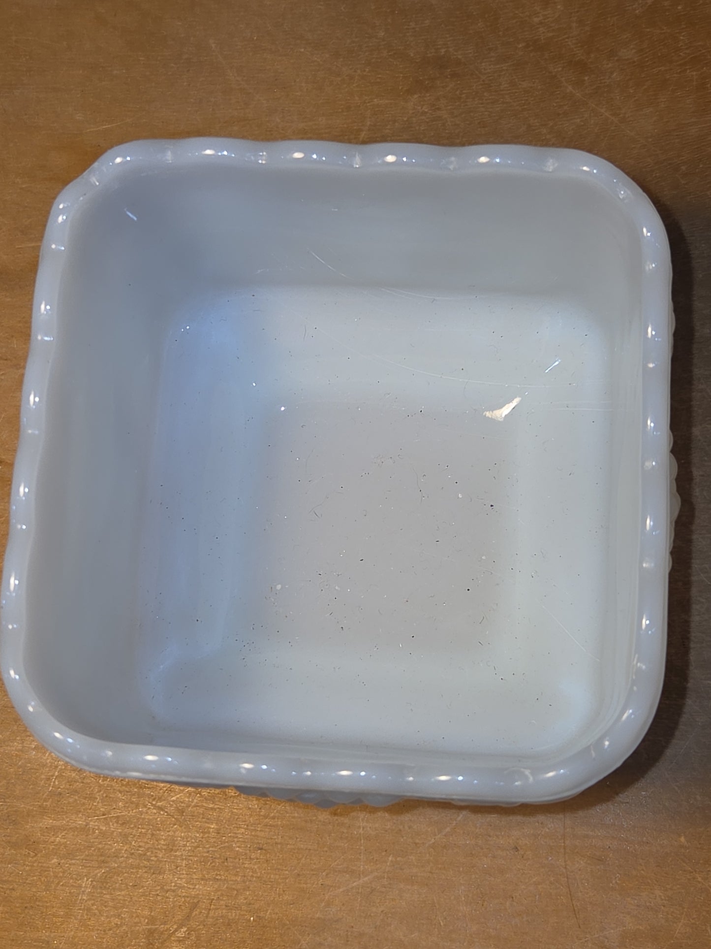 Vintage Anchor Hocking Milk Glass Footed Square Planter Candy Trinket Dish mg8