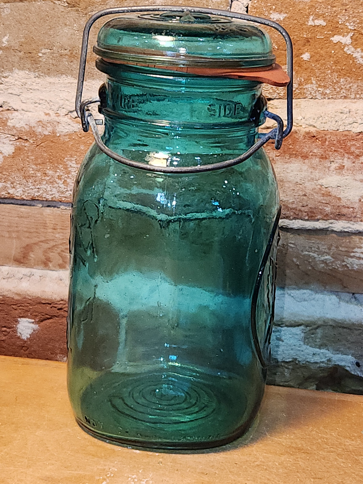 Vintage Ball Ideal Green Blue Teal Jar Bicentennial Eagle Wire Seal jar2