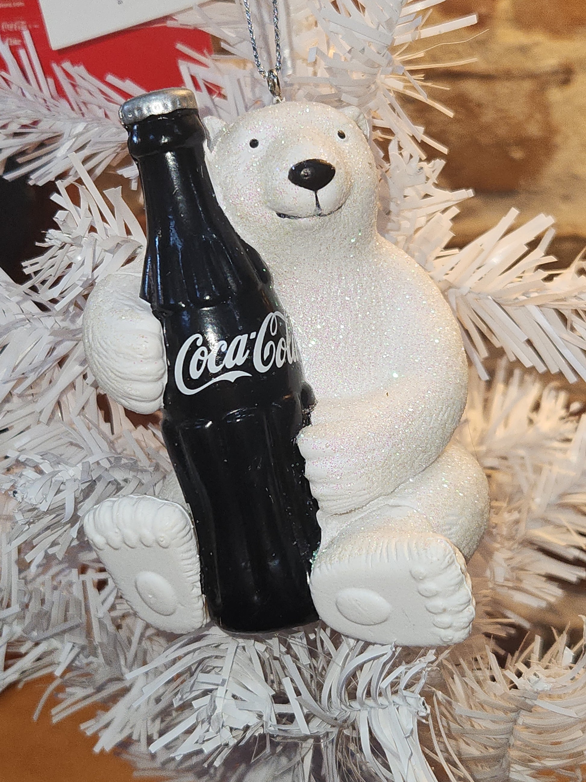 Coca-Cola Kurt Adler Sparkle Polar Bear Holding Coke Bottle Christmas Ornament cc675