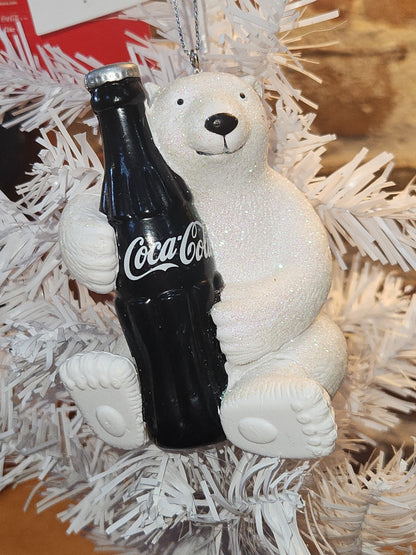 Coca-Cola Kurt Adler Sparkle Polar Bear Holding Coke Bottle Christmas Ornament cc675